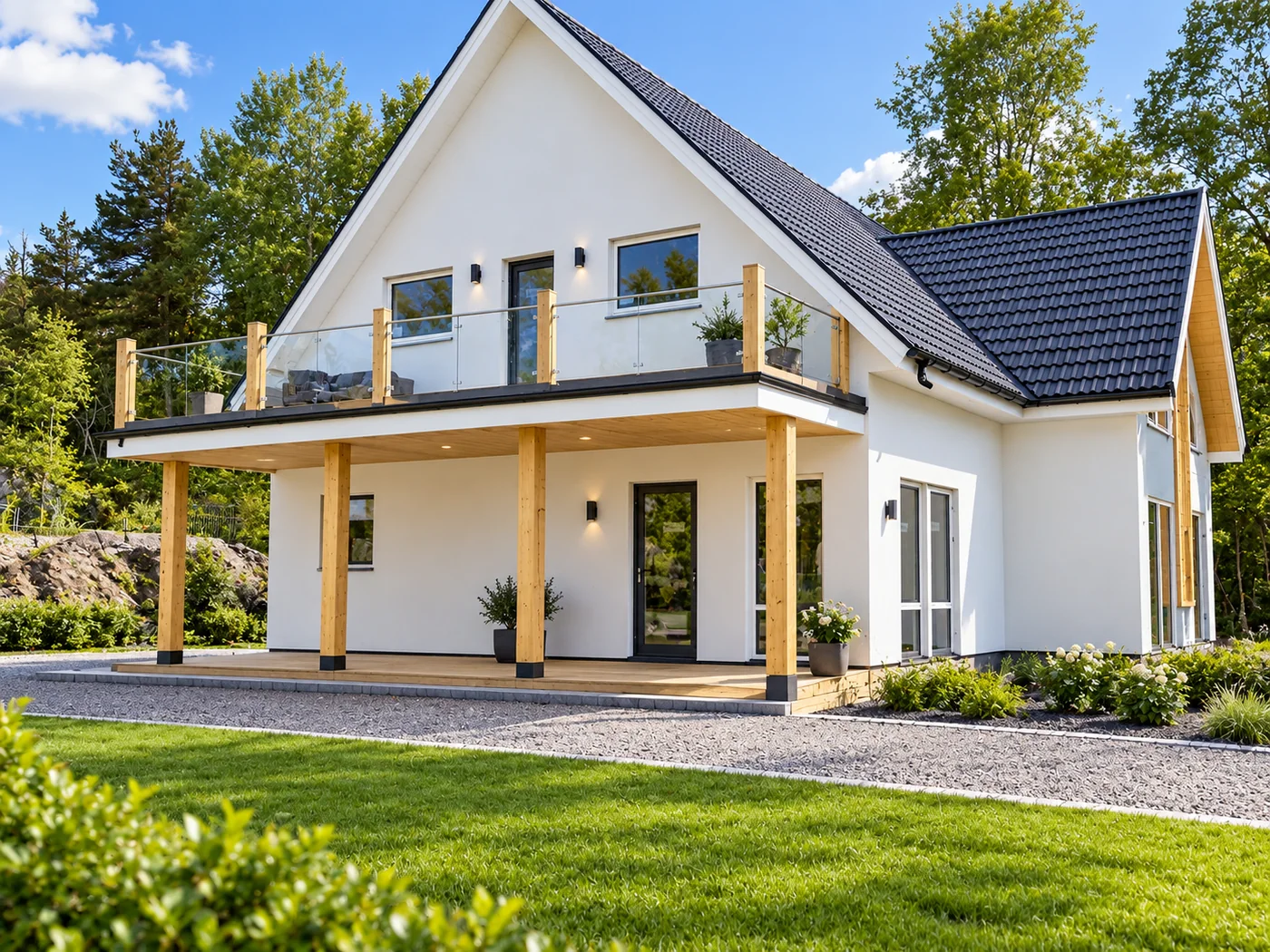 Akrylfasad med Rockwool-isolering & Träfasad